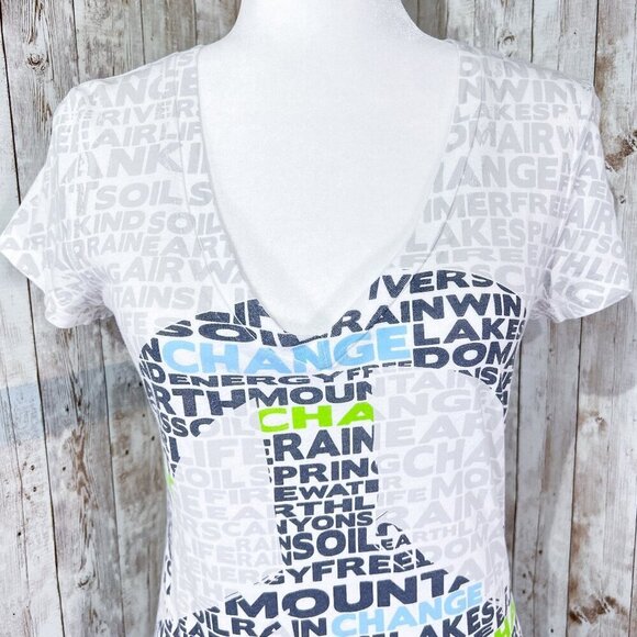 Lilu Short Sleeve Graphic Tee | White | V-Neck | Small | Women's | Peace Sign - Picture 5 of 8